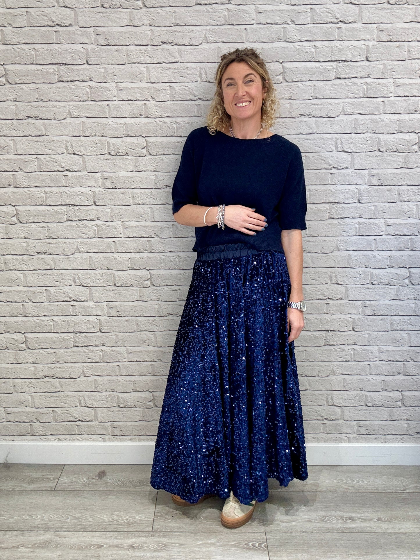 Lopez Velvet Sequin Maxi Skirt | Navy