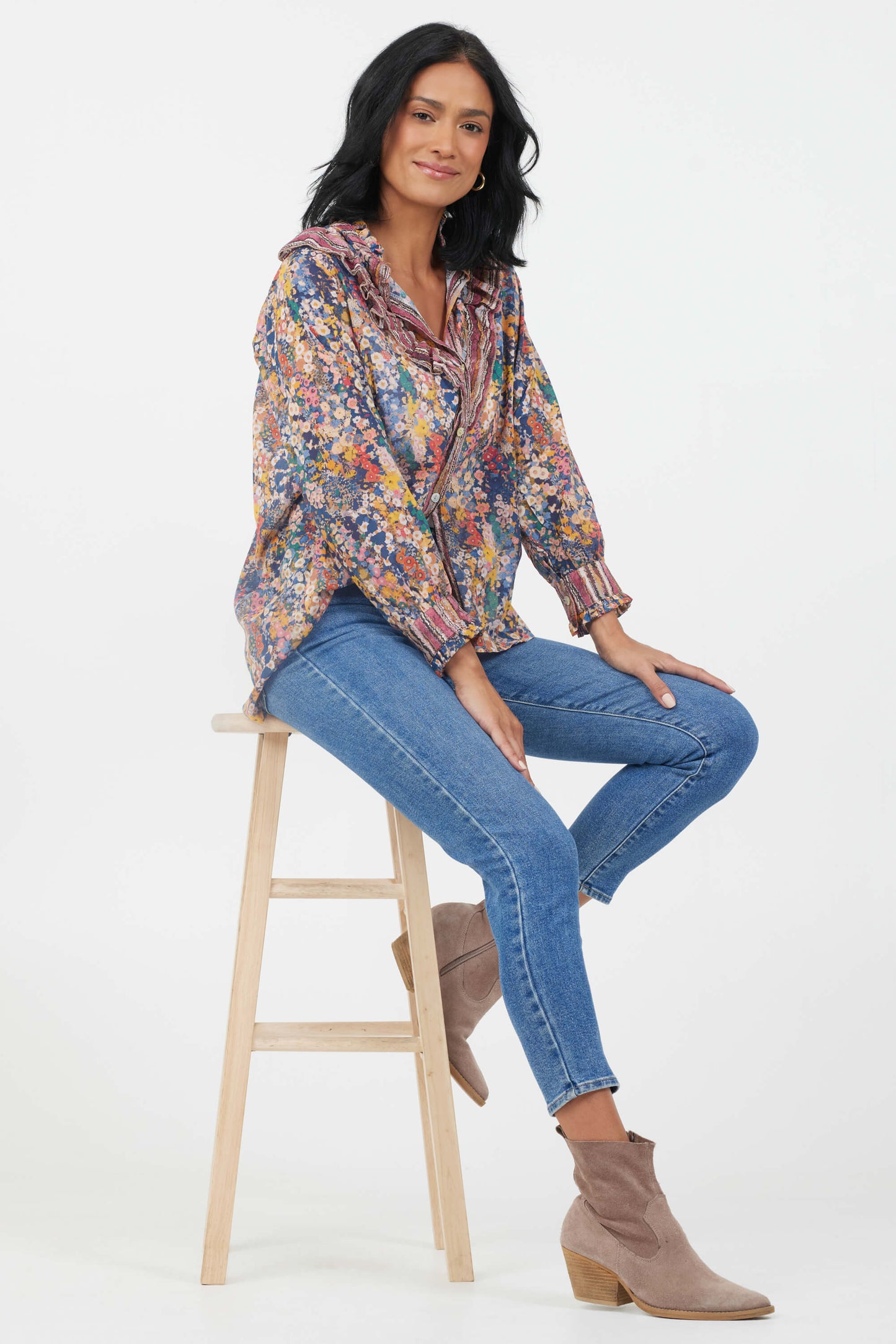 Celeste Blouse | French Navy Flower