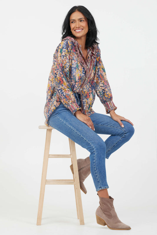 Celeste Blouse | French Navy Flower