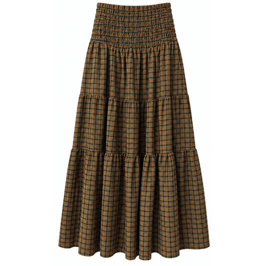 Isla Check Maxi Skirt | Khaki