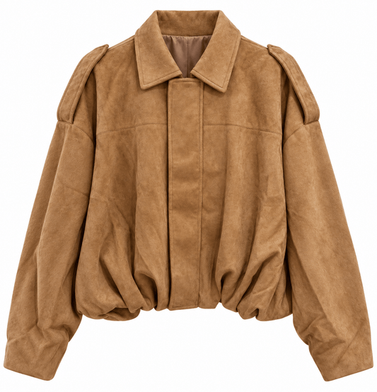 Suede Bubble Hem Bomber |  Camel