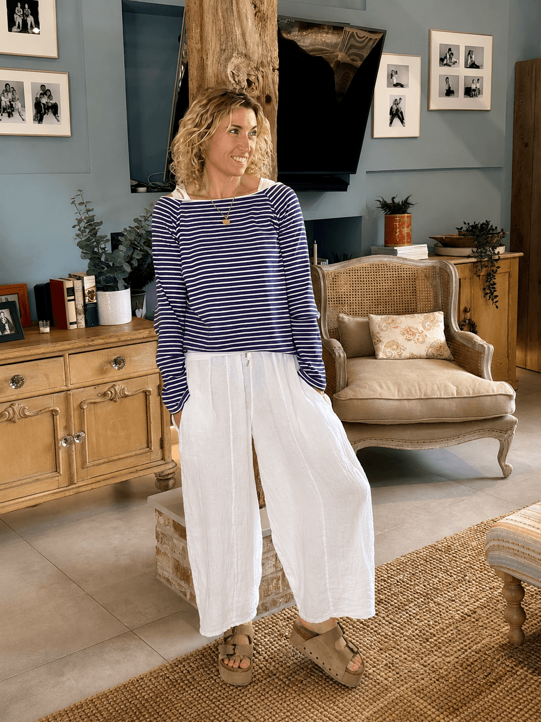 Gaucho Linen Pants | White