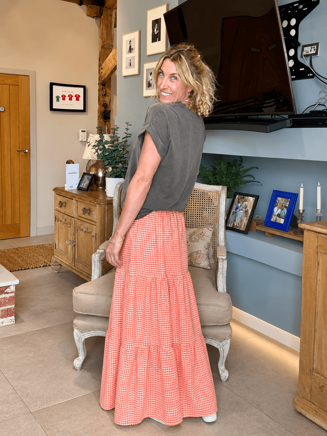 Freya Gingham Maxi | Coral