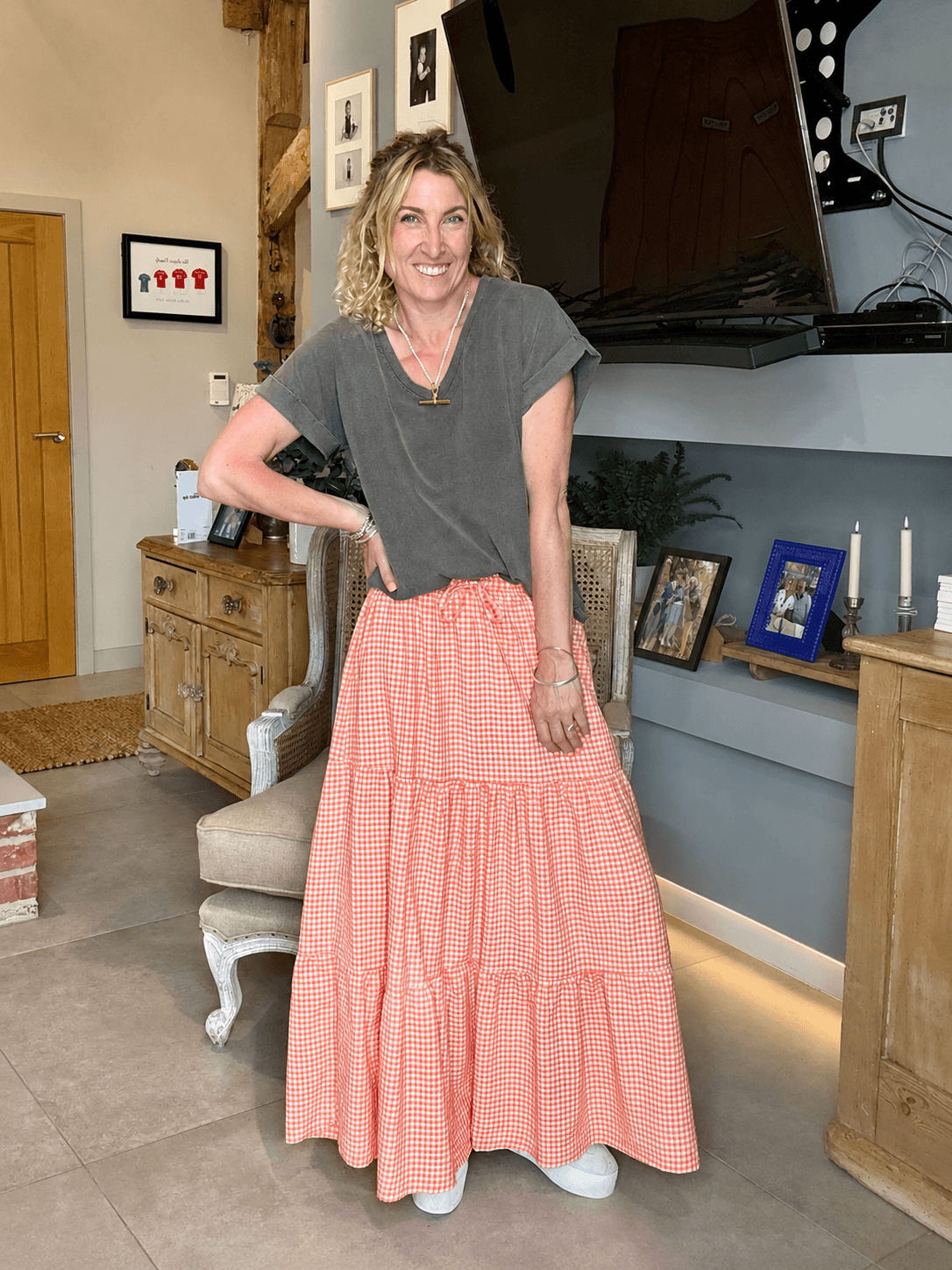 Freya Gingham Maxi | Coral