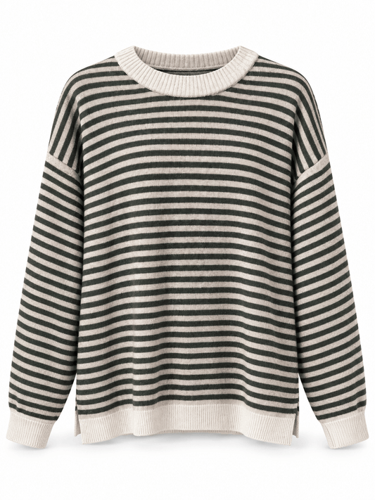 Cashmere Blend Stripe Knit | Oatmeal & Khaki