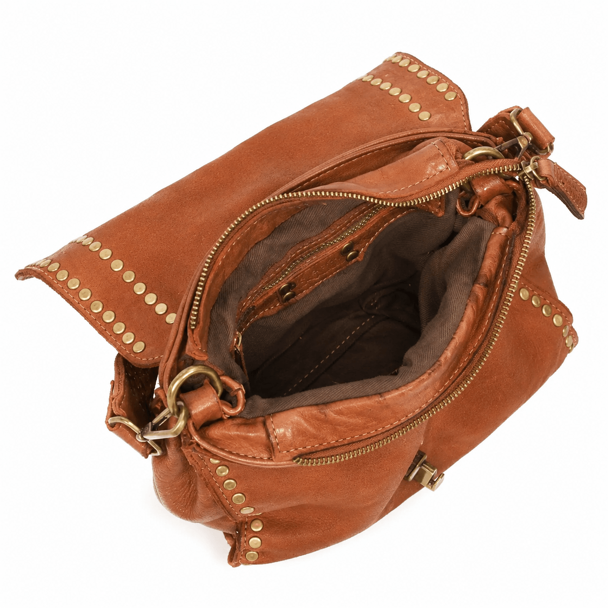 Studded Vintage Leather Bag | Cognac
