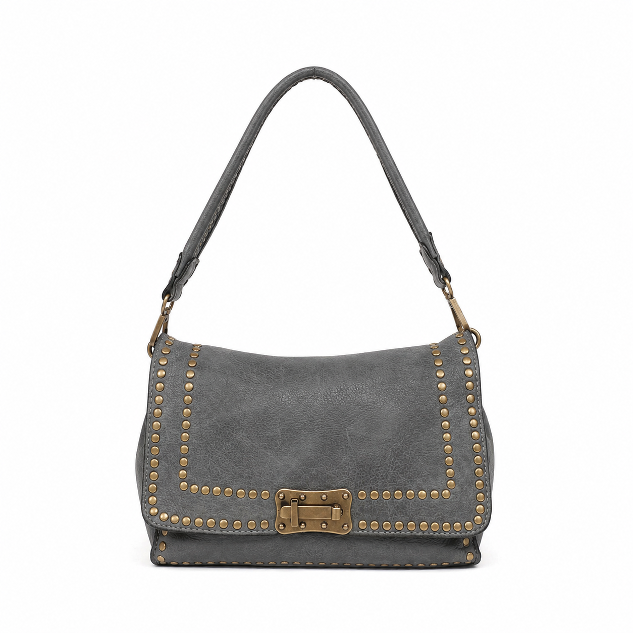 Studded Vintage Leather Bag | Elephant Grey