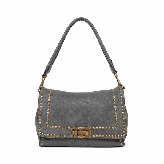 Studded Vintage Leather Bag | Elephant Grey