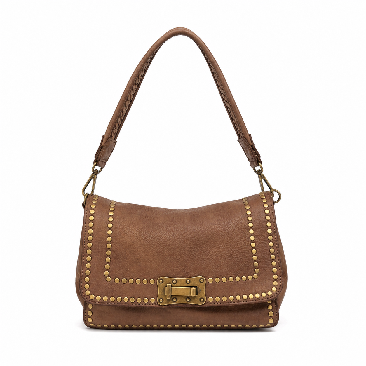 Studded Vintage Leather Bag | Taupe