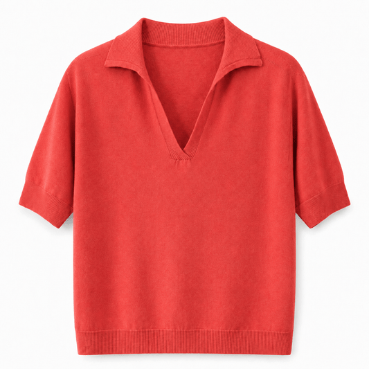 Varsity Polo Knit | Coral Red