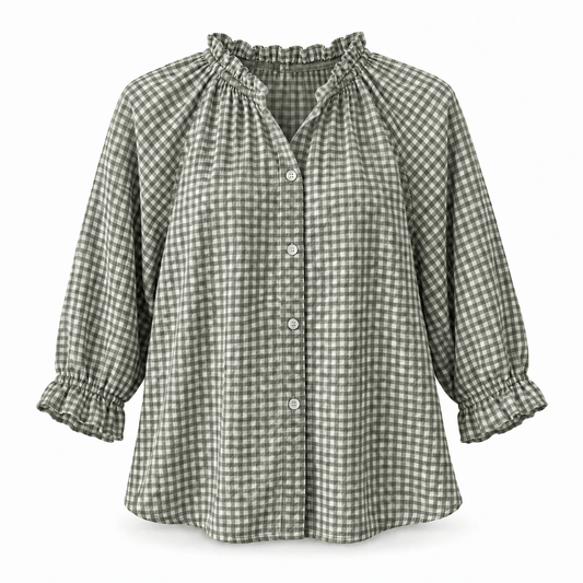 Clementine Gingham Blouse | Khaki