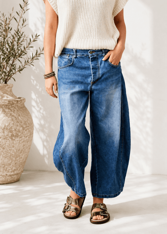 Boston Barrel Jeans | Faded Mid-Wash Denim