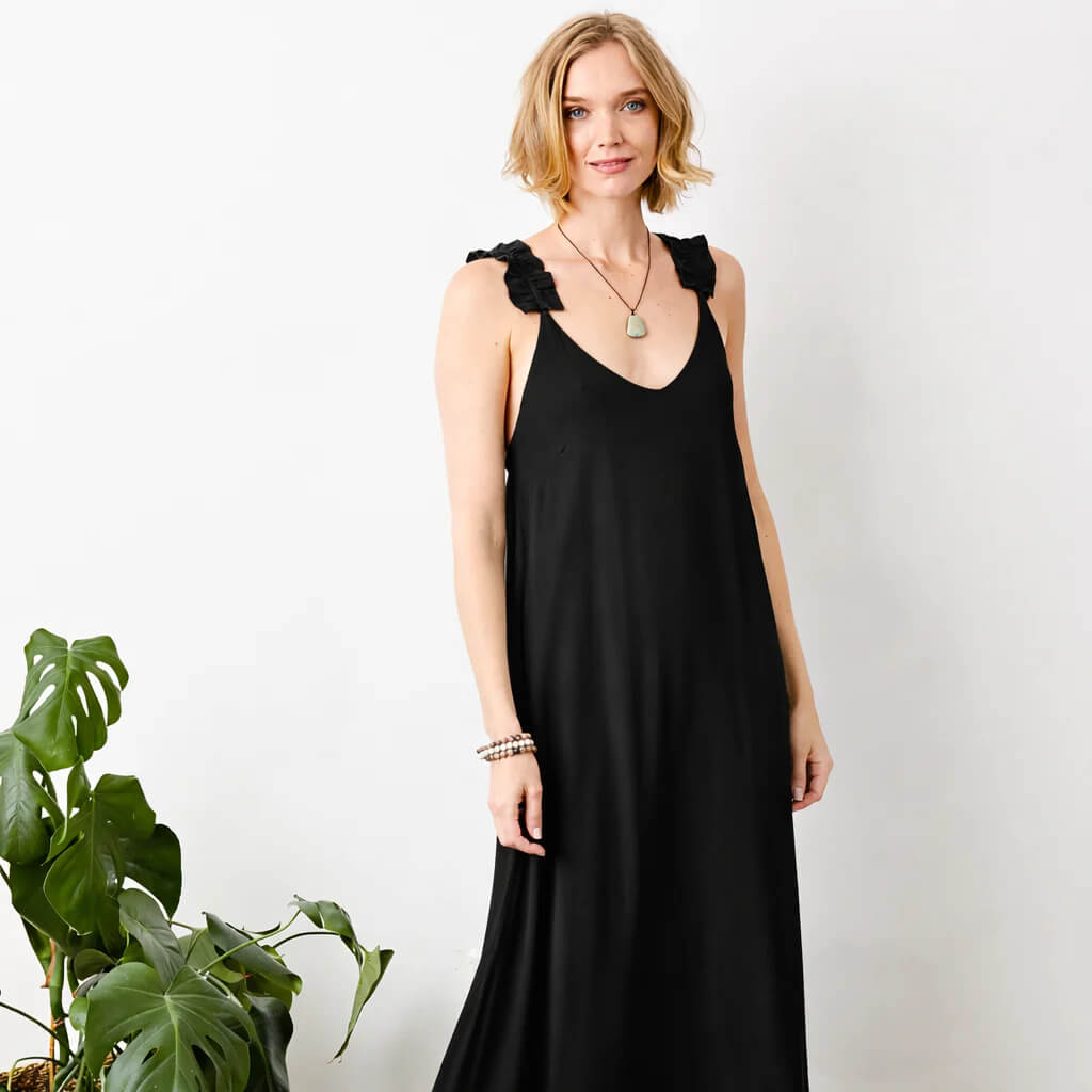 Sumatra Frill Strap Maxi Dress | Black