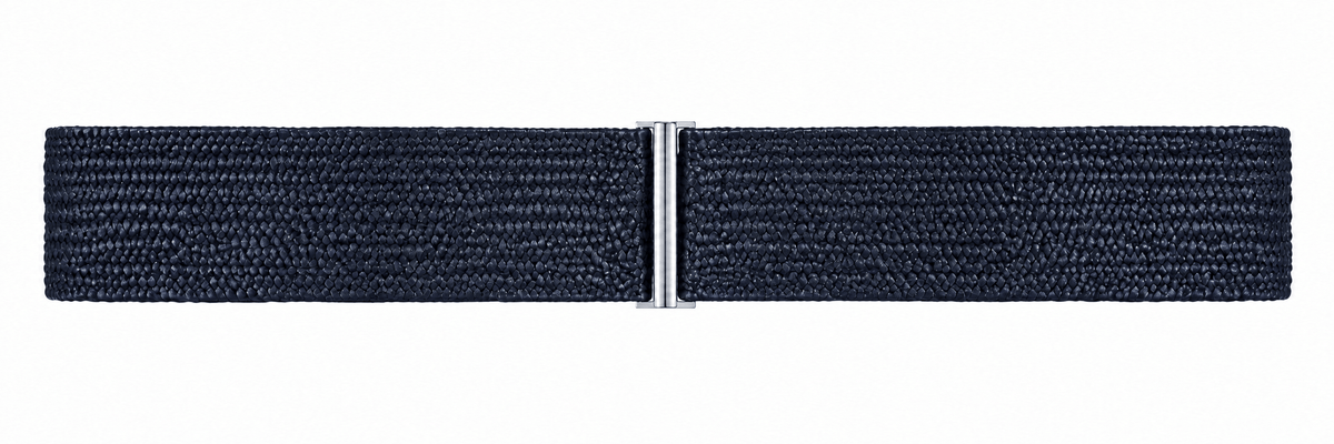 Navy Raffia Belt with Silver Bar Buckle