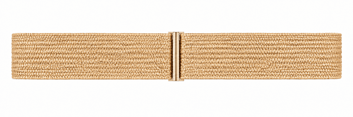 Natural Raffia Bar Buckle Belt - Gold Bar Buckle