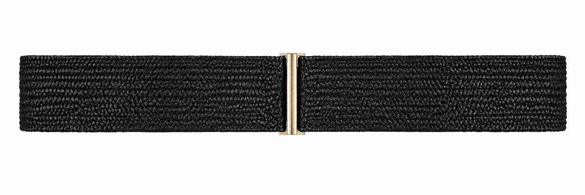 Black Raffia Bar Buckle Belt