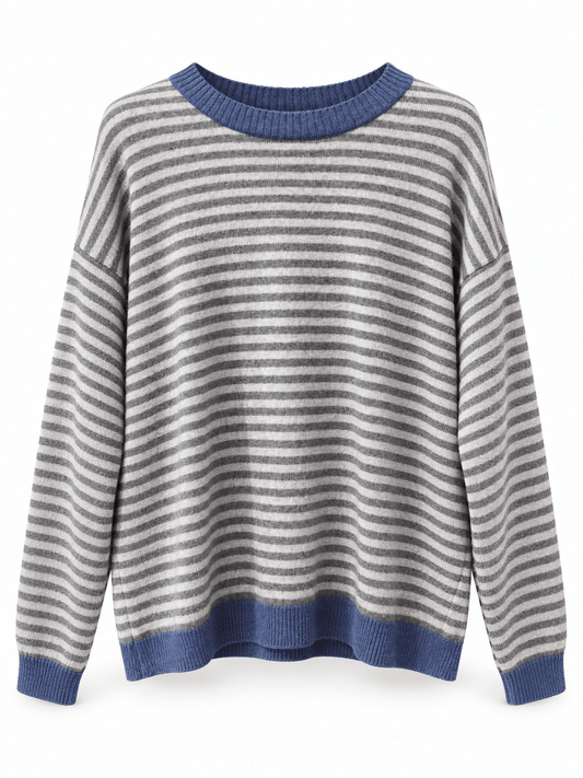 Cashmere Blend Stripe Knit | Grey & Denim