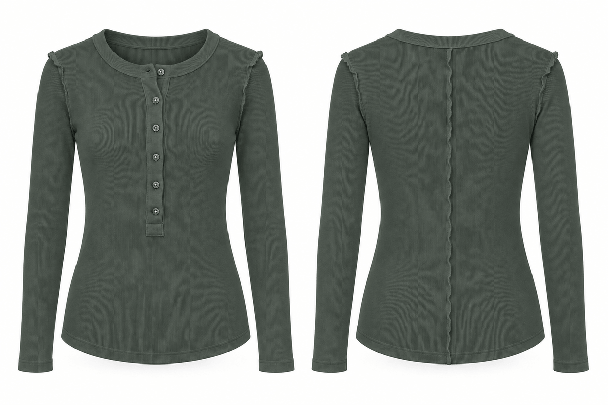 Aspen Skinny Rib Henley | Khaki