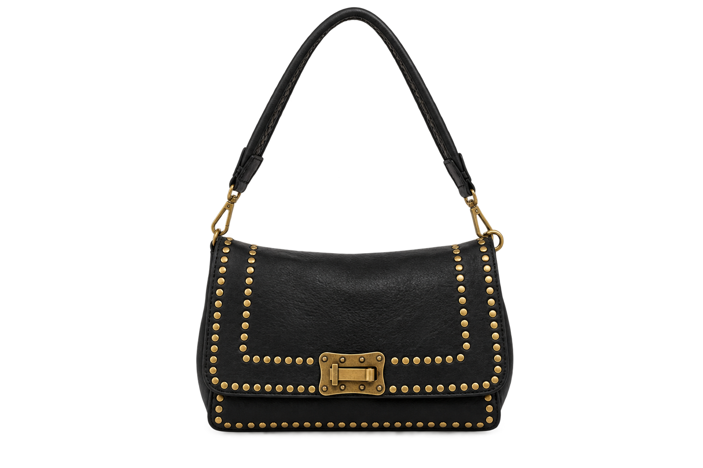 Studded Vintage Leather Bag | Black