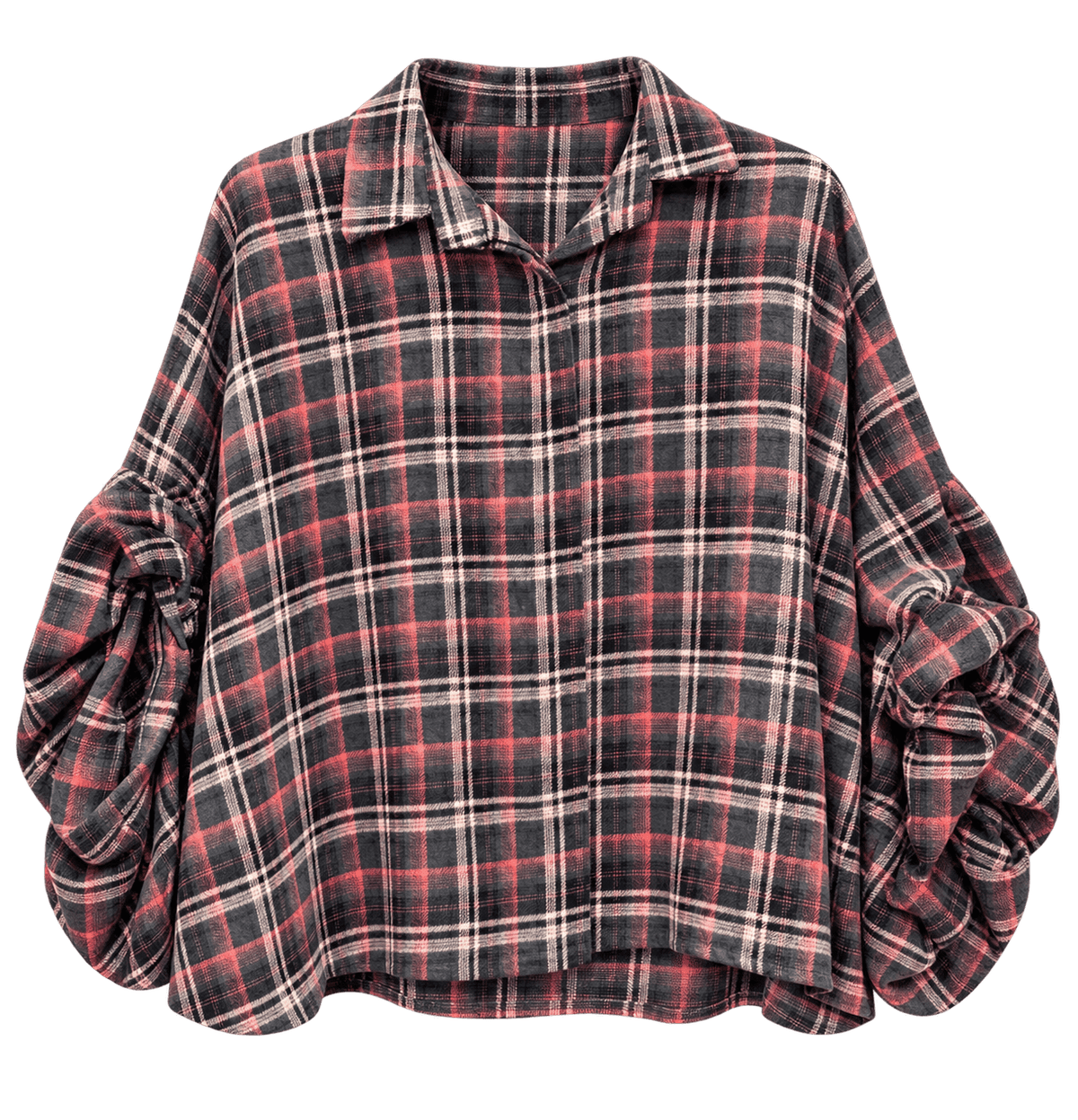 Jackson Plaid Bubble Sleeve Shirt | Charcoal & Coral