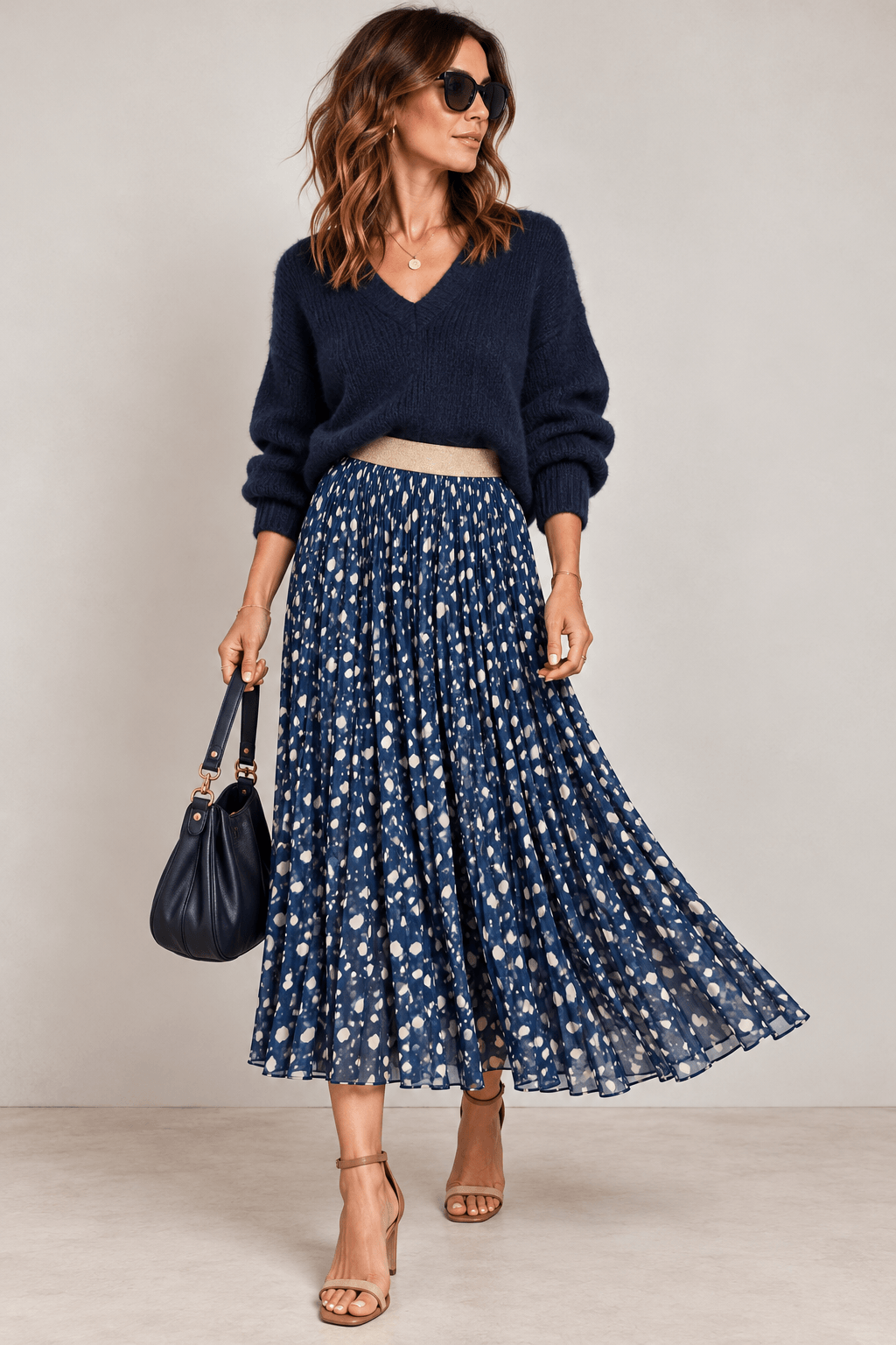 Hetty Pleated Midi Skirt | Navy