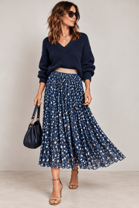 Hetty Pleated Midi Skirt | Navy