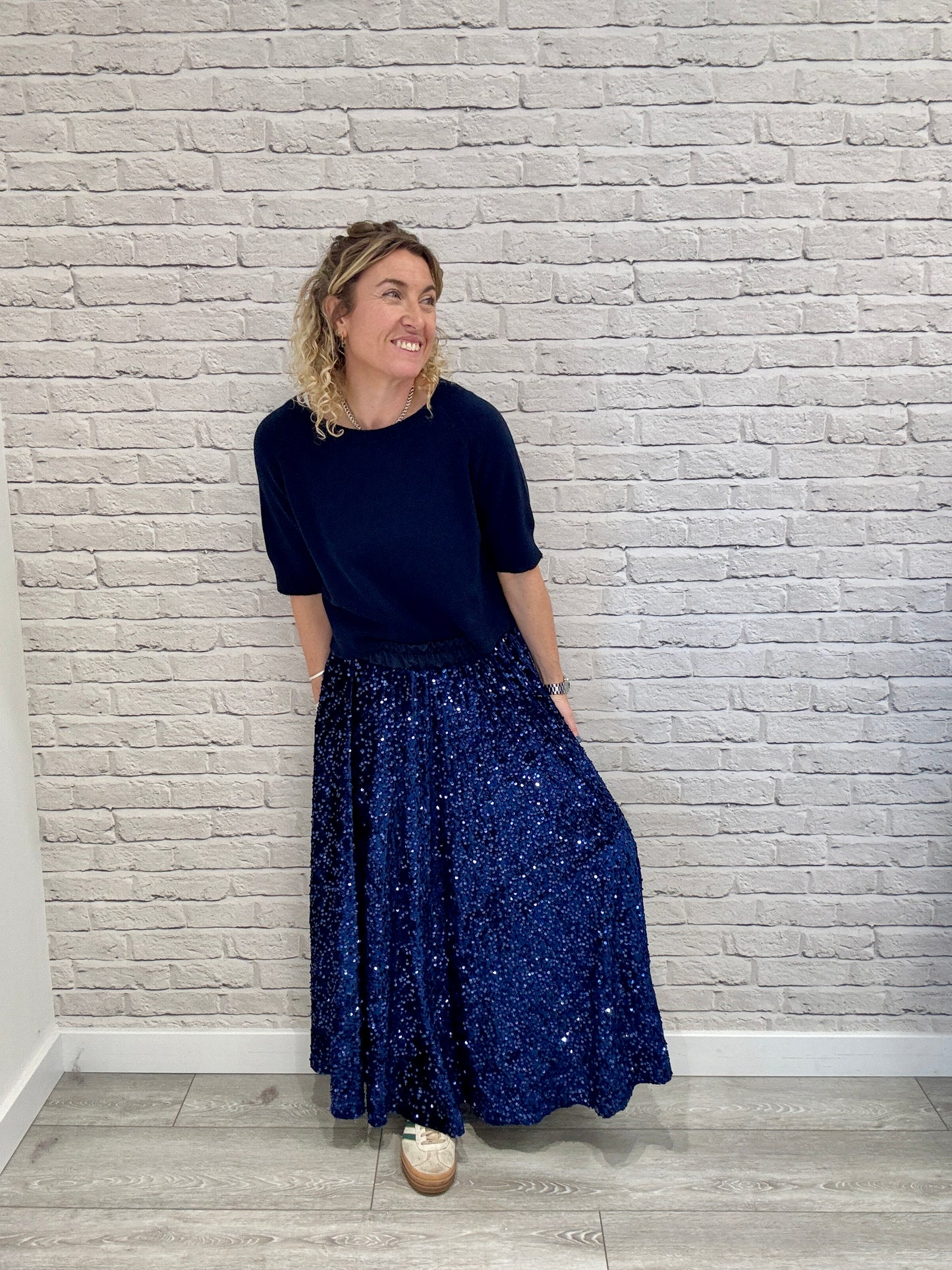 Lopez Velvet Sequin Maxi Skirt | Navy