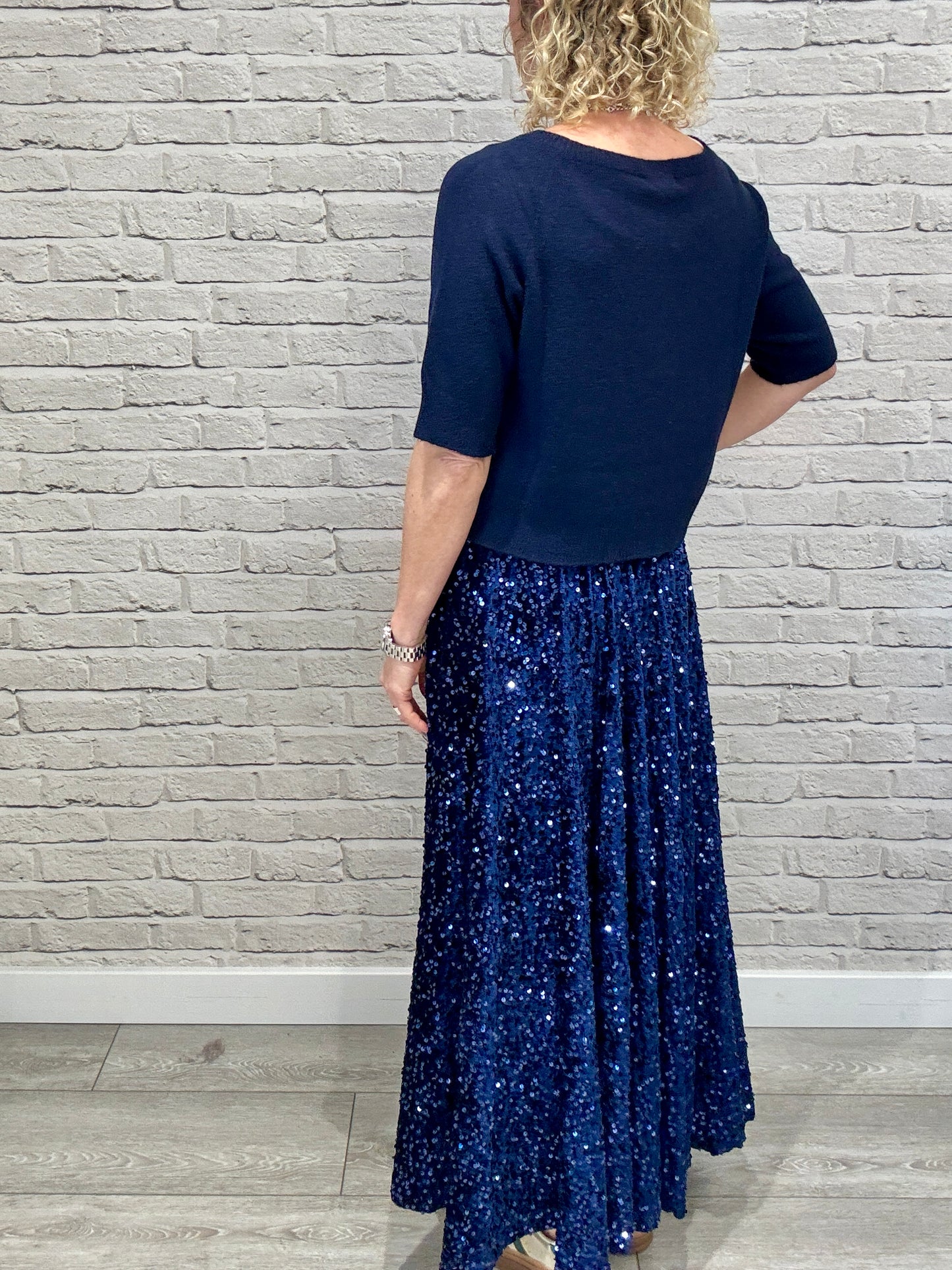 Lopez Velvet Sequin Maxi Skirt | Navy