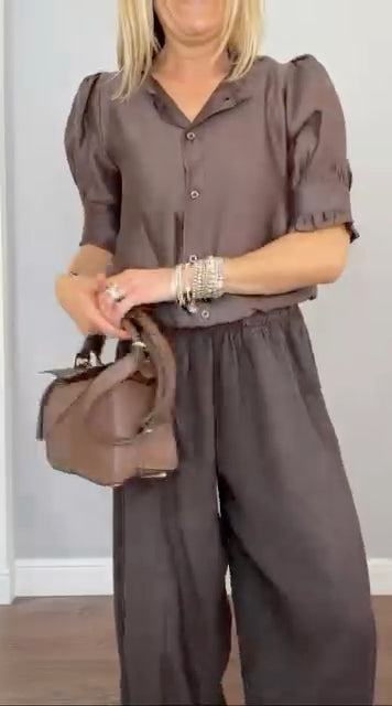 Miami Linen Barrel Trousers | Chocolate