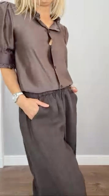 Miami Linen Barrel Trousers | Chocolate