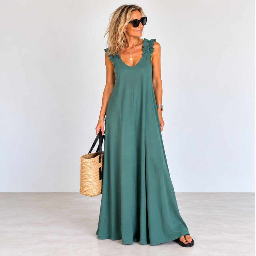 Sumatra Frill Strap Maxi Dress | Jade