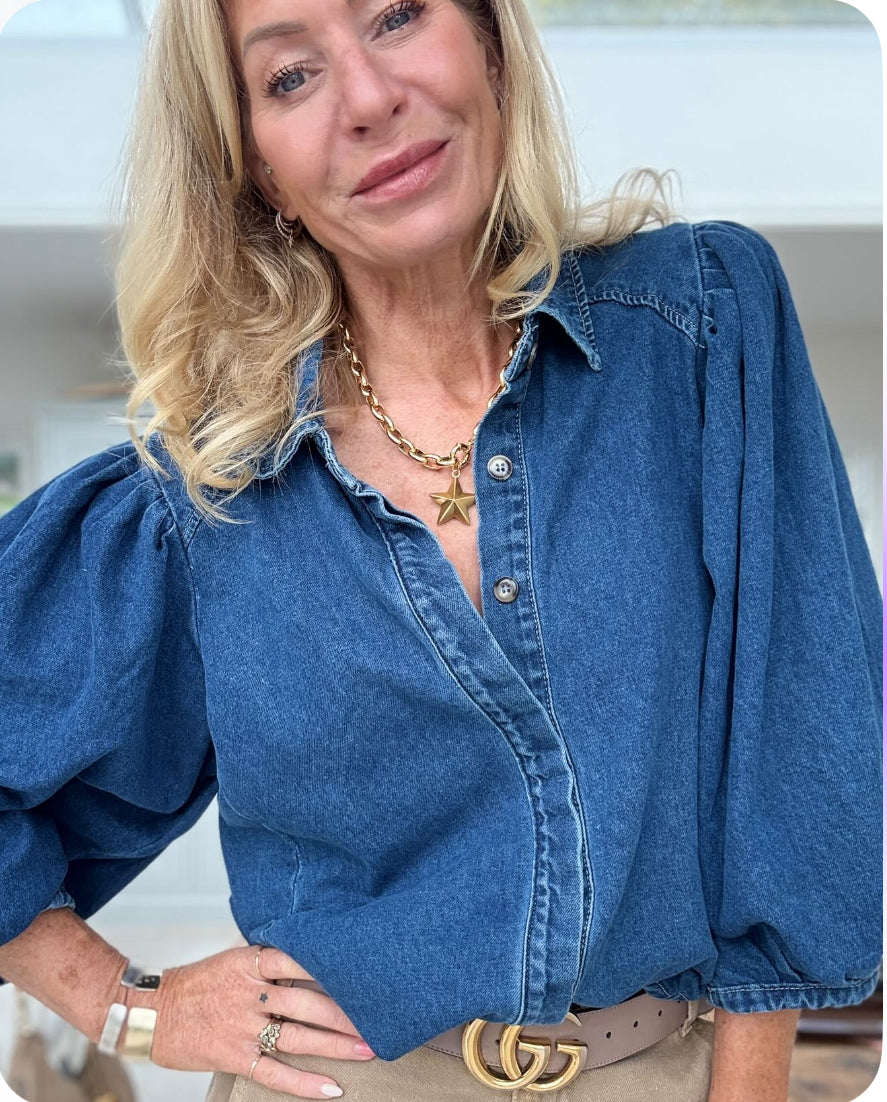 Marnie Puff Shoulder Denim Shacket | Denim Blue