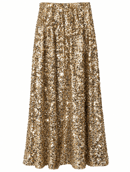 The Midnight Sparkle Sequin Maxi Skirt | Gold
