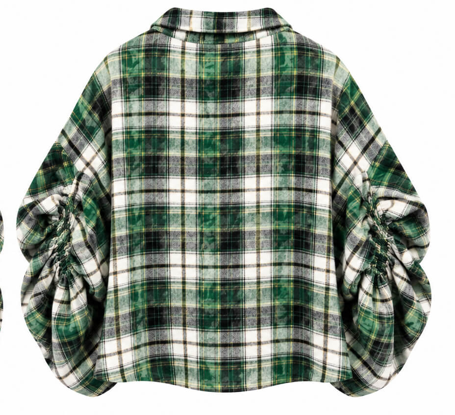 Jackson Plaid Bubble Sleeve Shirt | Green Plaid