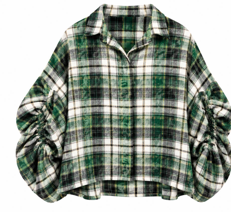 Jackson Plaid Bubble Sleeve Shirt | Green Plaid