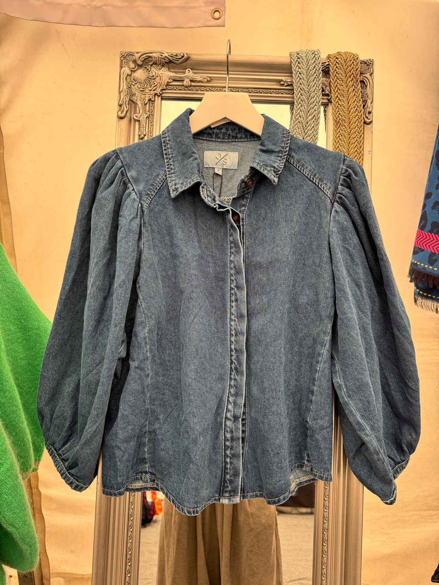 Puff Shoulder Denim Shacket | Denim Blue