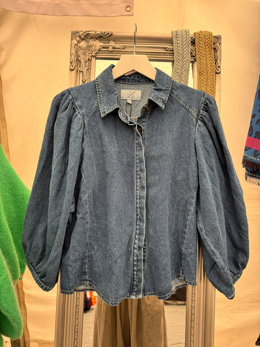 Puff Shoulder Denim Shacket | Denim Blue