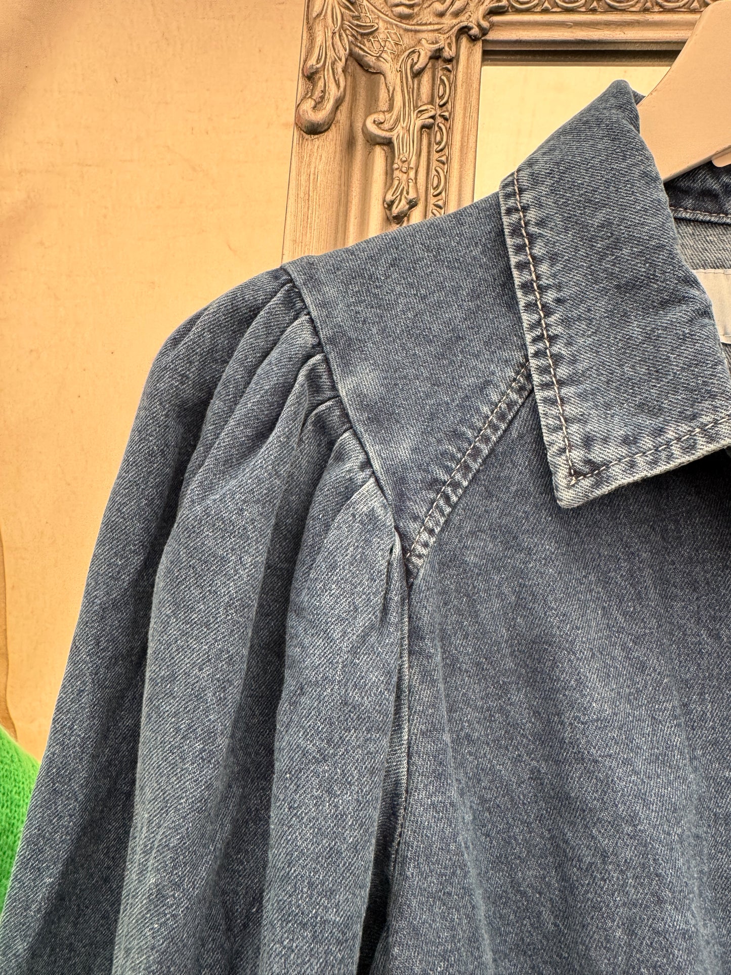 Puff Shoulder Denim Shacket | Denim Blue