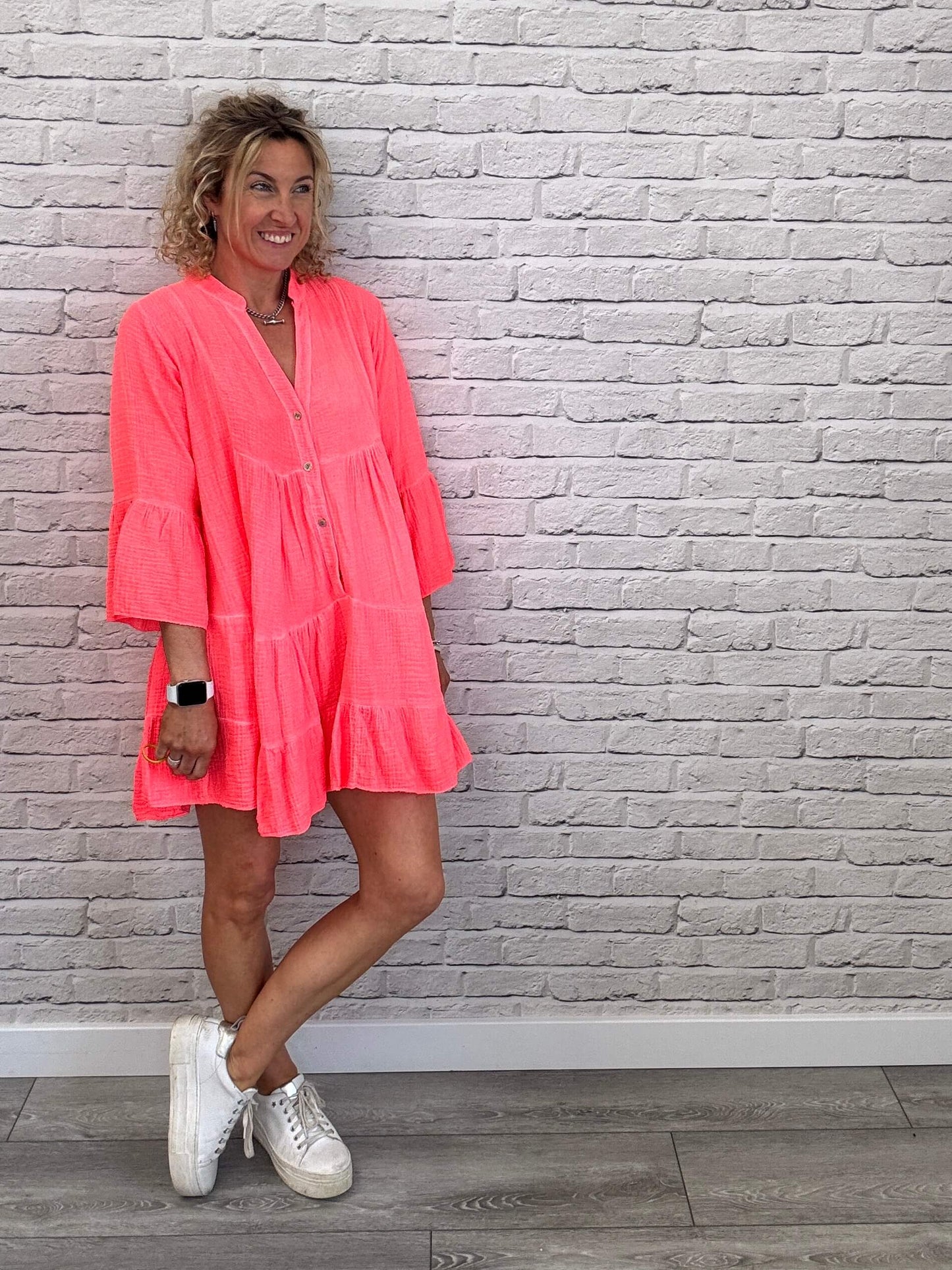 Sienna Long Sleeve Swing Dress | Neon Coral