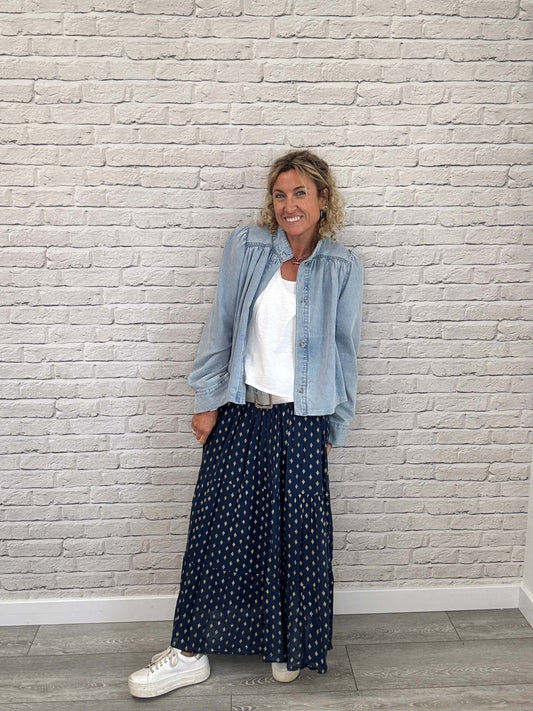 Seville Maxi Skirt | Navy/Gold
