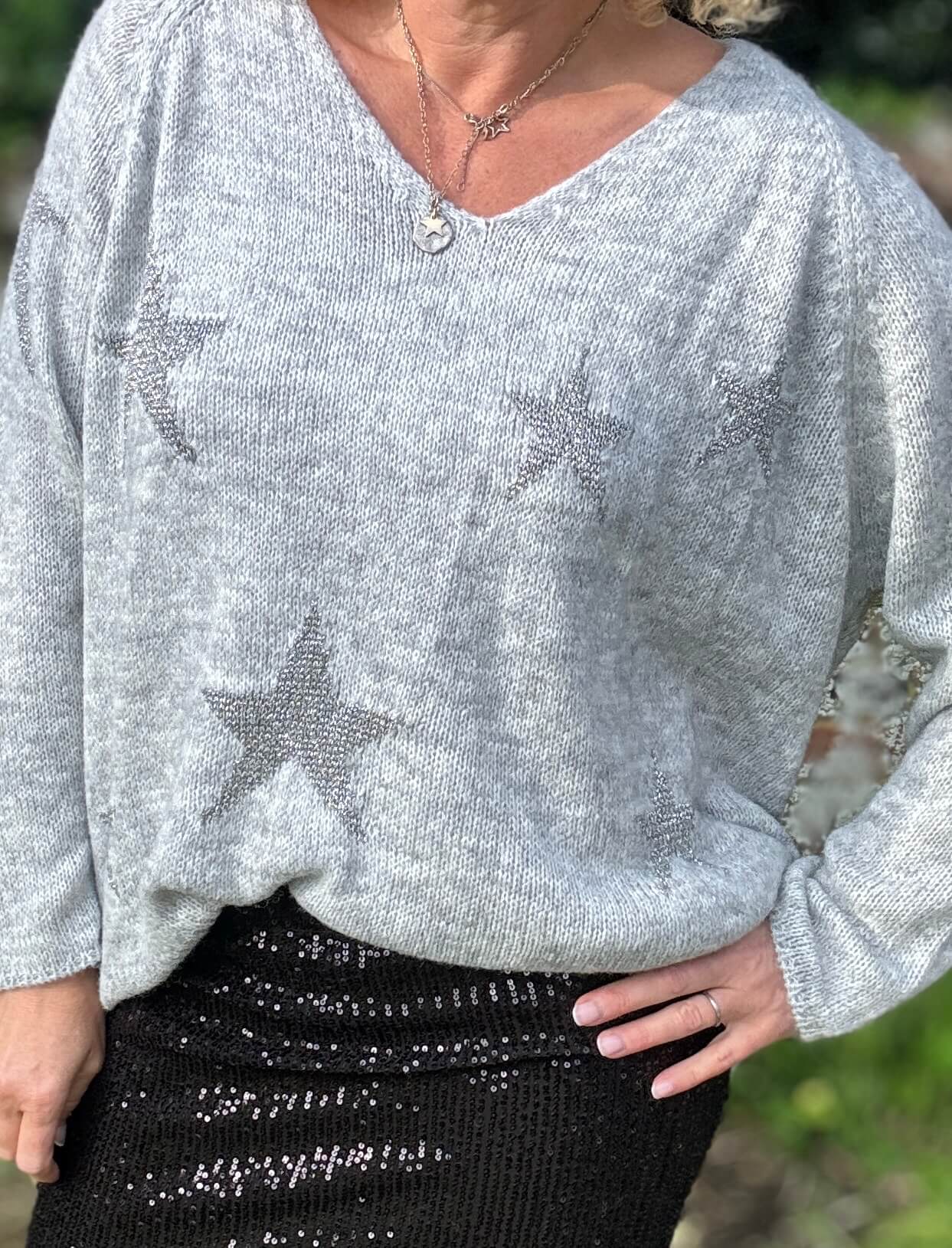 Grey & Silver Sparkle Star Knit