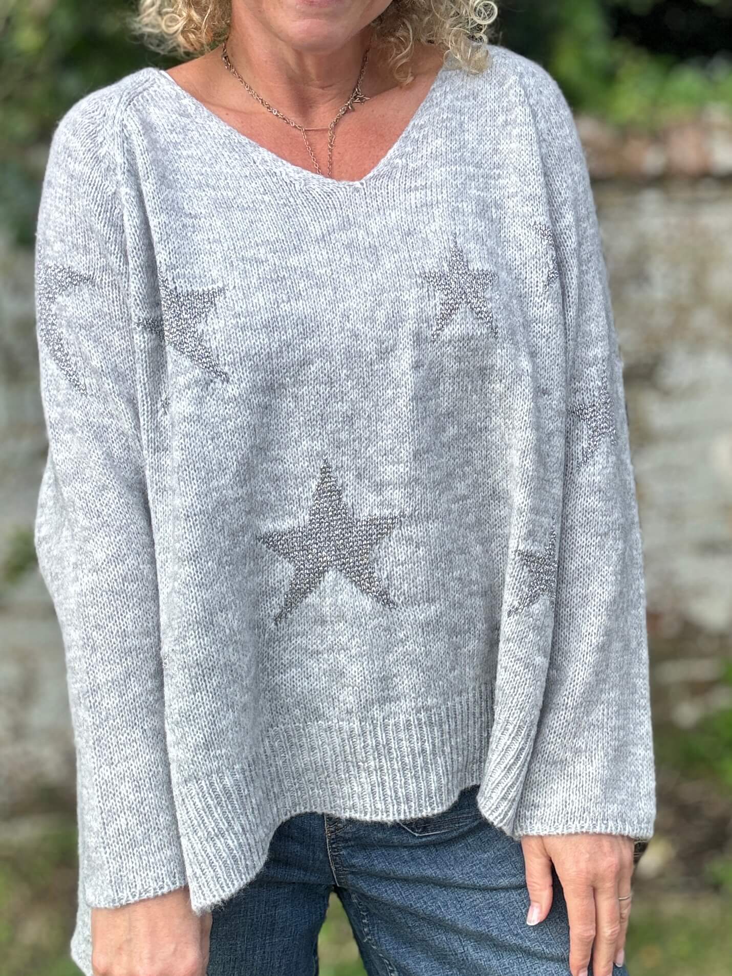 Grey & Silver Sparkle Star Knit