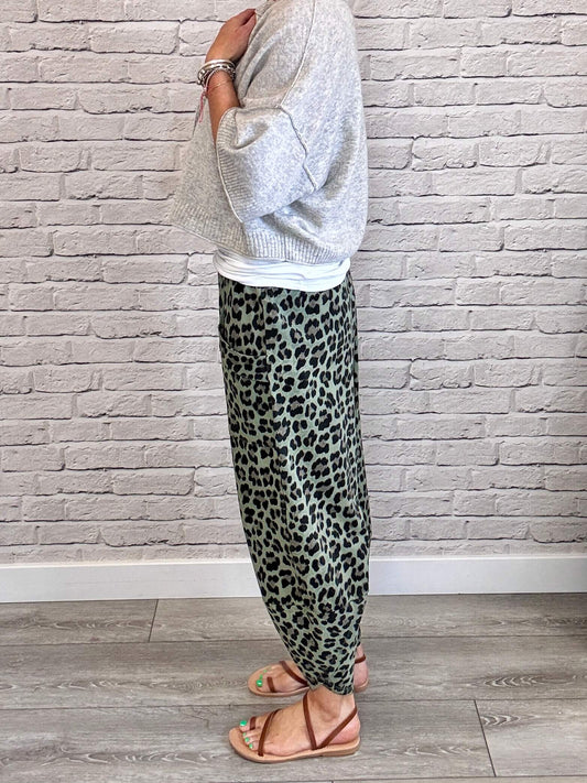 Barrel Slouch Pants | Khaki Leopard