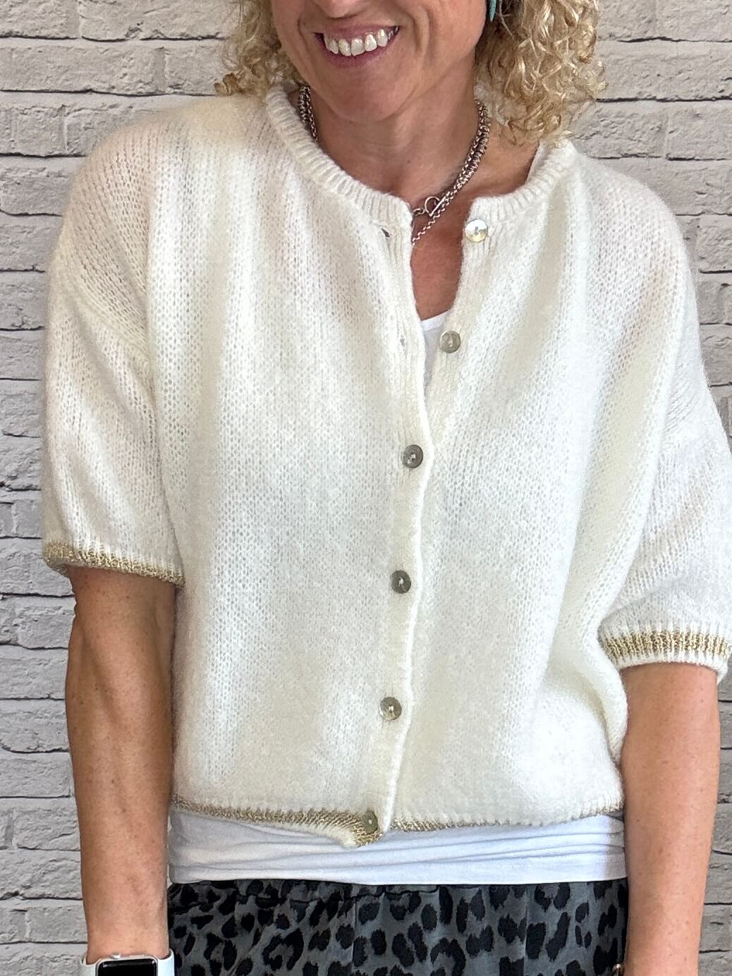 The Hamptons Cardigan | Off-White & Gold
