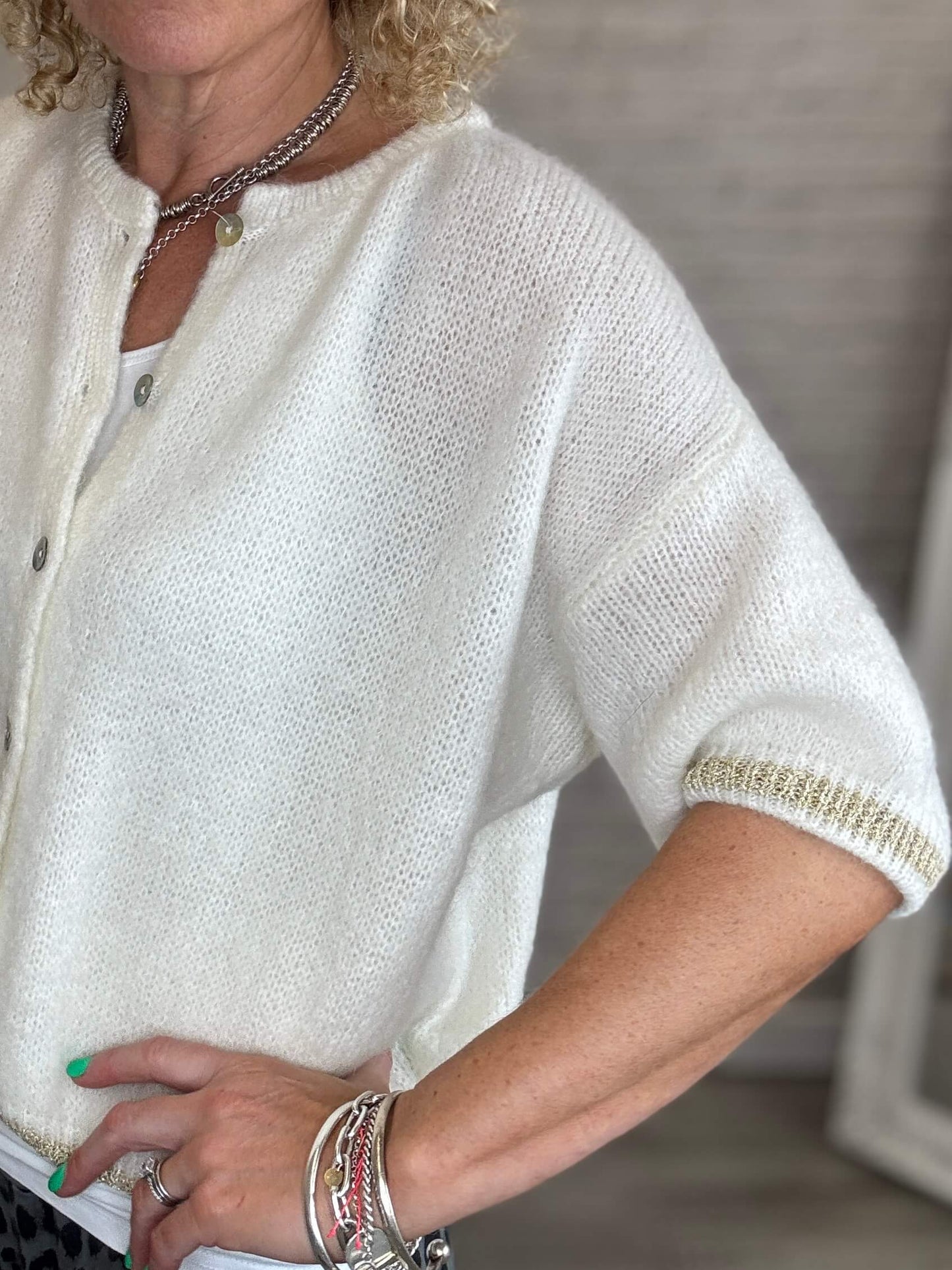 The Hamptons Cardigan | Off-White & Gold