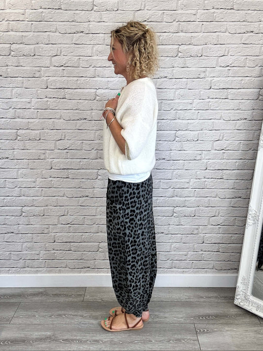 Barrel Slouch Pants | Grey Leopard