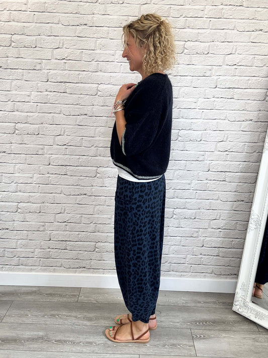 Barrel Slouch Pants | Navy Leopard