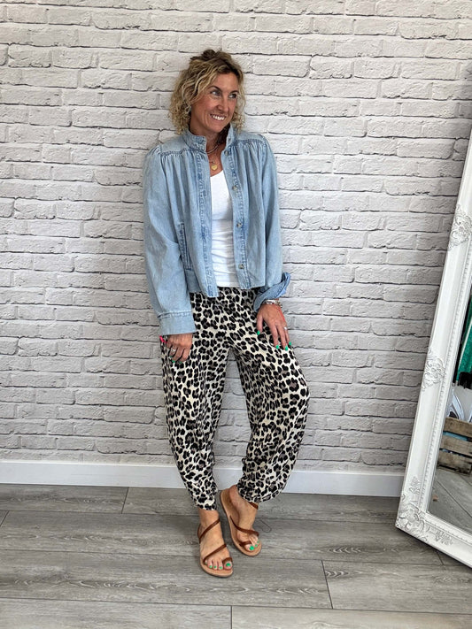 Barrel Slouch Pants | Cream Leopard