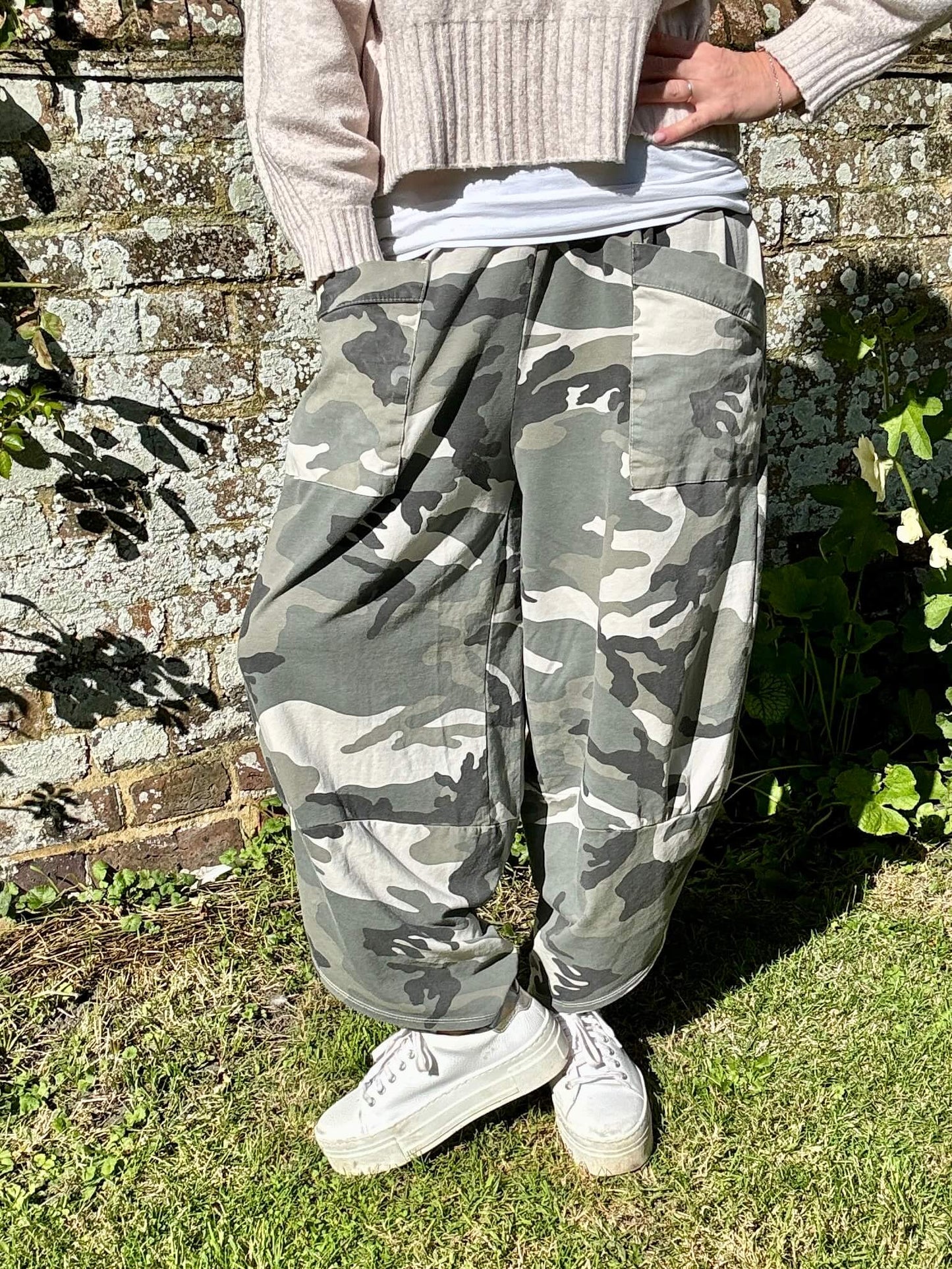 Stonewashed Camo Barrel Pants