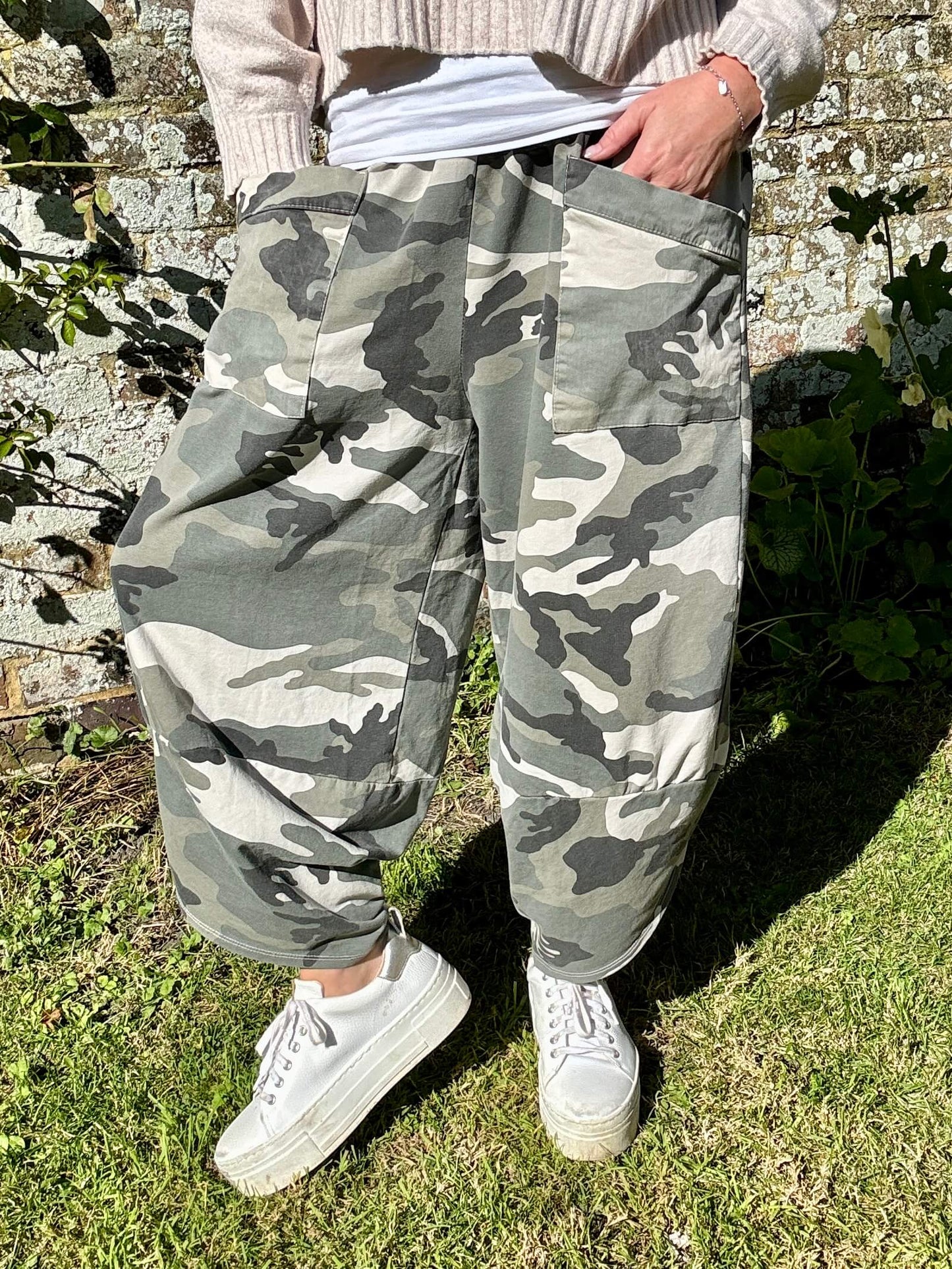 Stonewashed Camo Barrel Pants